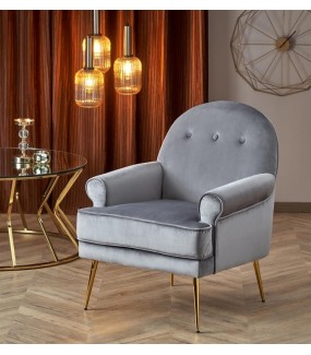 Fotel SANTI szary ze złotymi nogami do salonu oraz sypialni urządzonej w stylu glamour.