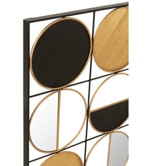 Dekoracja ścienna Rounds złoto czarna do salonu w stylu industrialnym, przemysłowym oraz loftowym.