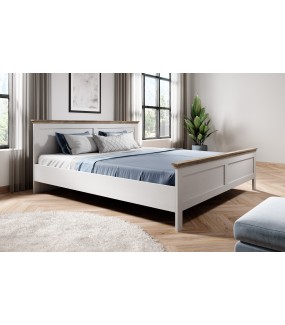 Łóżko EVORA 160 cm x 200 cm białe z dodatkiem koloru dąb Lefkas