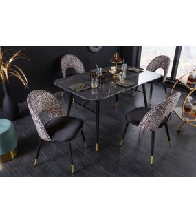 Przepiękne Krzesło ELEONOR czarne z motywem pantery do salonu oraz jadalni w stylu glamour.