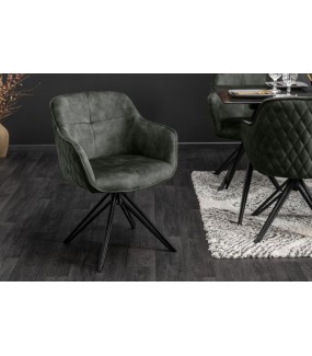 Krzesło obrotowe Edmonton ciemnozielone w stylu nowoczesnym do jadalni na solidnej metalowej podstawie.