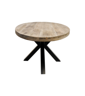 Industrialny stół Portland z blatem z drewna mango oraz metalową podstawą do salonu oraz jadalni.