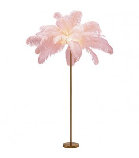 Lampa podłogowa FEATHER PALM 165 Cm Strusie Pióra różowa do salonu, pokoju dziennego.
