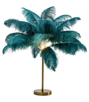 Lampa stołowa FEATHER PALM 50 cm strusie pióra zielona sprawdzi się w stylu boho, nowoczesnym, modern oraz glamour.