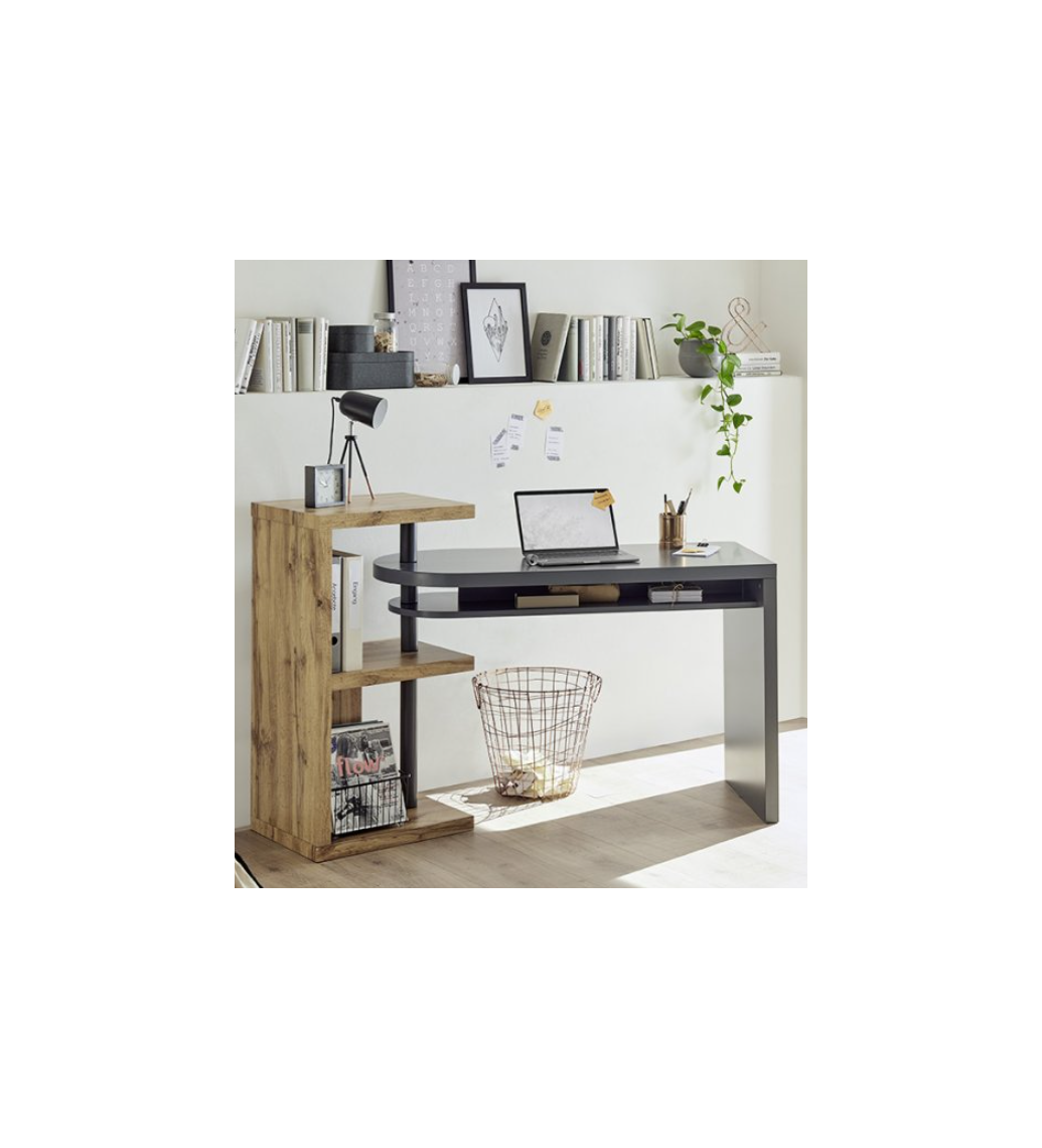 Biurko MOURA 145 cm z ruchomym blatem szare sprawdzi się w pokoju młodzieżowym, biurze czy domowym gabinecie.