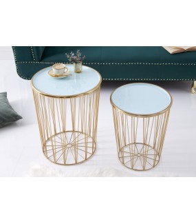 Stolik kawowy BODIL set 2 turkusowo złoty sprawdzi się w stylu glamour, klasycznym czy nowoczesnym