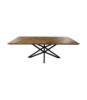 Przepiękny stół z blatem z drewna dębowego z piękną mozaiką w kształcie jodełki.