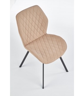 Piękne krzesło DUNLOP na czterech, metalowych, czarnych nogach do jadalni oraz salonu urządzonych w stylu nowoczesnym.