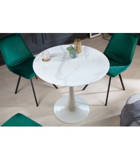 Stół ALMONTE 80 cm w optyce białego marmuru do salonu oraz jadalni w stylu nowoczesnym oraz klasycznym.
