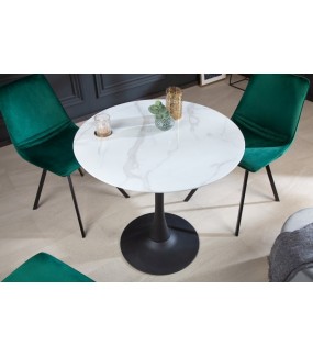 Stół ALMONTE 80 cm w optyce białego marmuru do salonu oraz jadalni w stylu nowoczesnym oraz klasycznym.