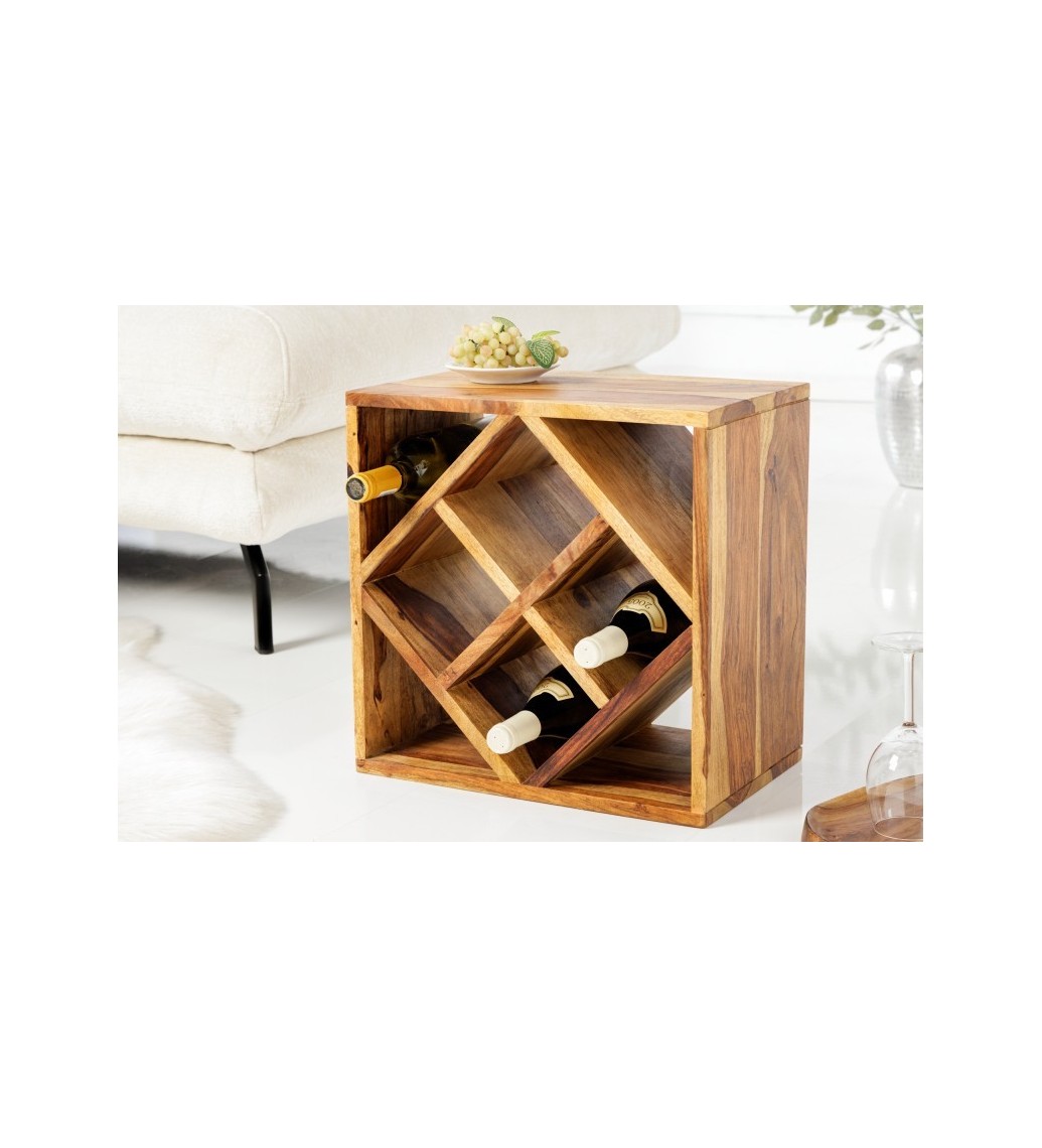 Stojak na wino Cube 40 cm drewno sheesham do salonu oraz jadalni.
