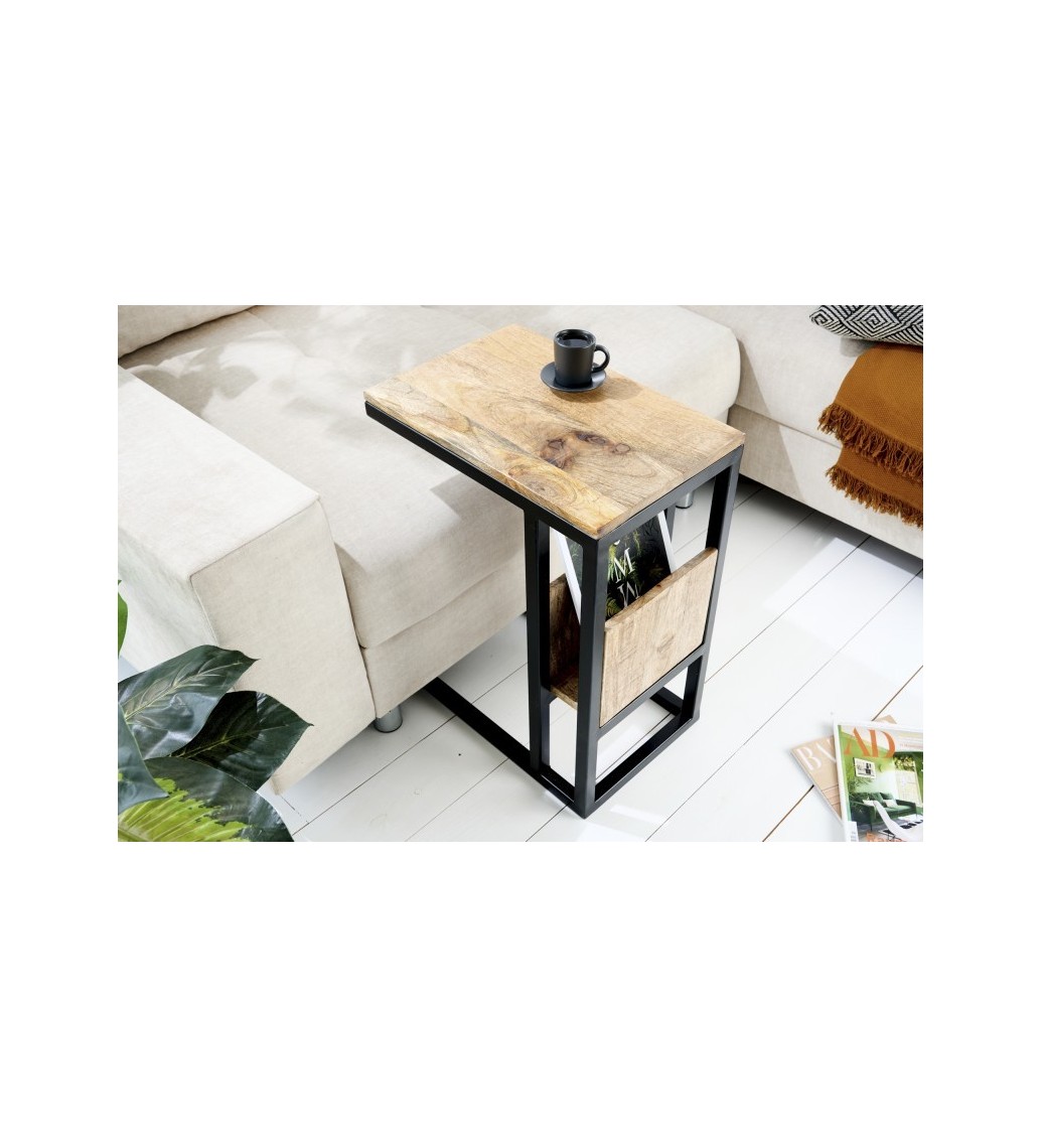 Piękny Stolik kawowy CAMINO 30 cm drewno mango do salonu w stylu industrialnym.
