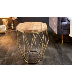 Stolik kawowy GORAN 50 cm drewno akacja  do salonu urządzonego w stylu industrialnym.