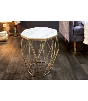 Stolik kawowy GORAN 50 cm biały marmur do salonu urządzonego w stylu nowoczesnym.