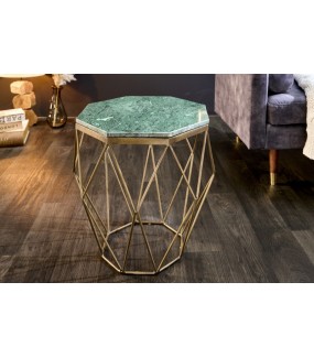 Stolik kawowy GORAN 50 cm marmur zielony do salonu urządzonego w stylu industrialnym.