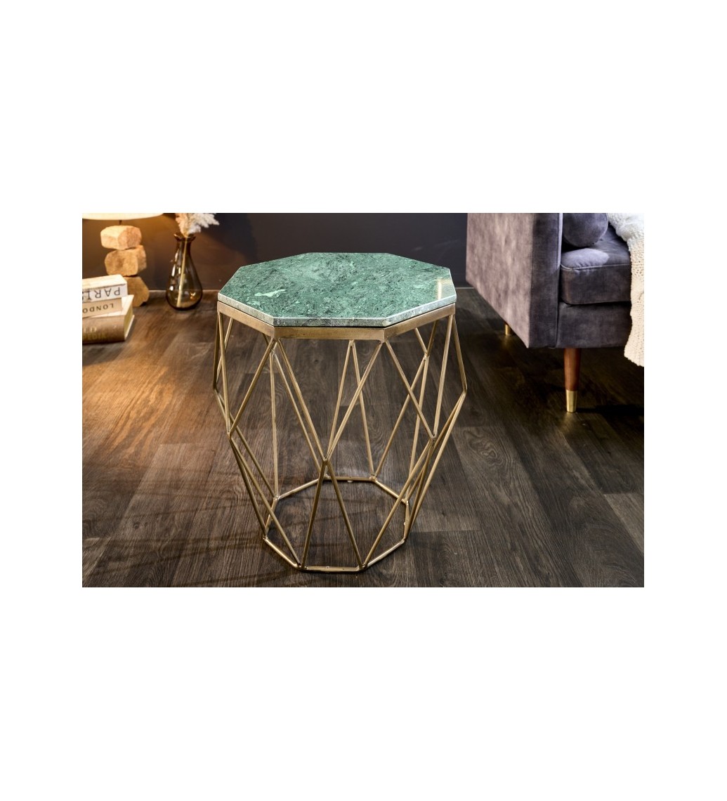 Stolik kawowy GORAN 50 cm marmur zielony do salonu urządzonego w stylu industrialnym.
