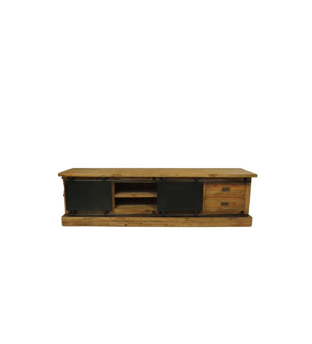 Stylowa szafka RTV Blackburn do salonu urządzonego w surowym, industrialnym stylu.