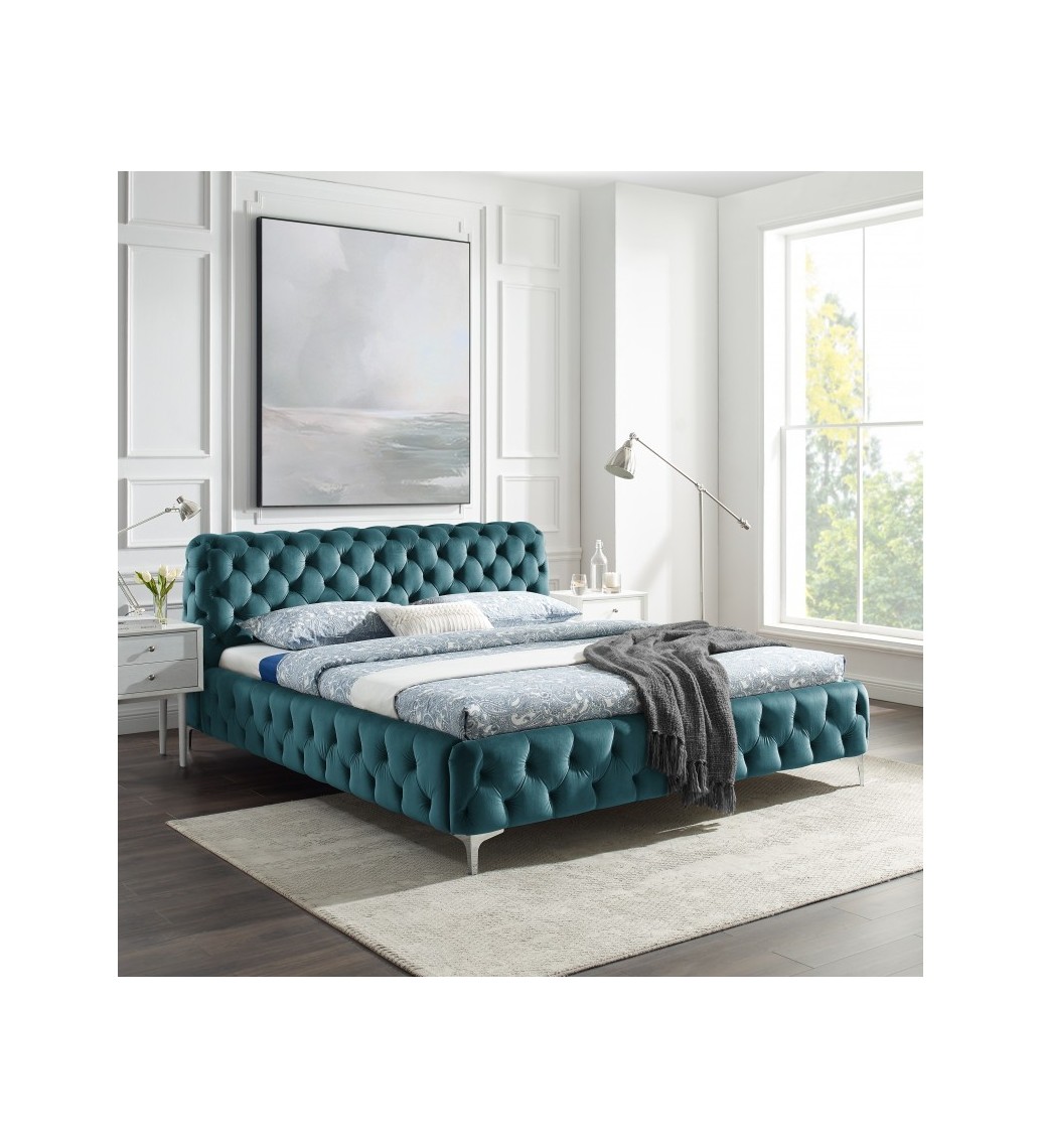 Łóżko LILY Modern Barock 180 cm x 200 cm niebieskie do sypialni urządzonej w stylu nowoczesnym, klasycznym oraz glamour.