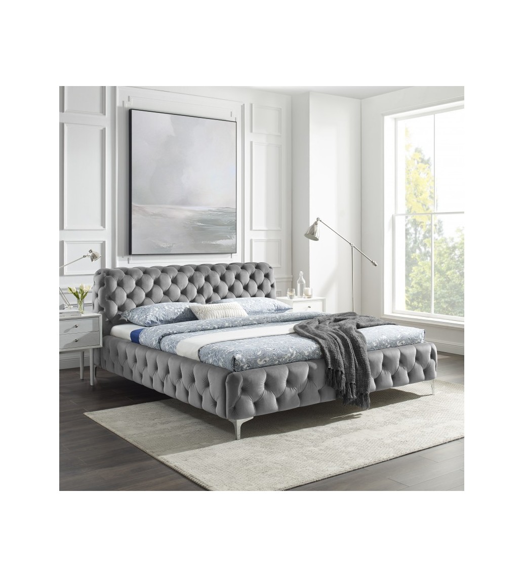Łóżko LILY Modern Barock 180 cm x 200 cm szare do sypialni urządzonej w stylu nowoczesnym, klasycznym oraz glamour.