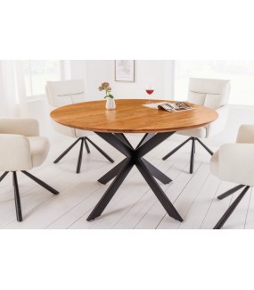 Stół okrągły SPIDER GALAXY 130 cm drewno akacja do industrialnego  salonu oraz jadalni.