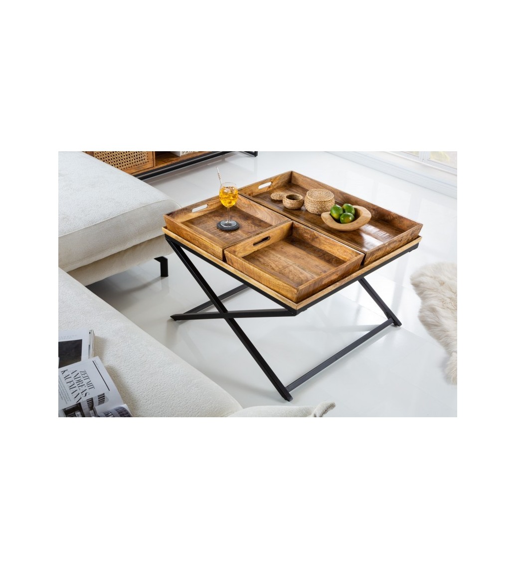 Stolik kawowy DOMINGO 80 cm drewno mango do salonu urządzonego w stylu industrialnym oraz przemysłowym.