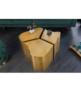 Piękny Stolik kawowy ILUZION 80 cm mosiądzowy do salonu urządzonego w stylu industrialnym.