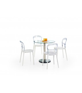 Stół CYRYL 80 cm transparentny w świetny sposób zaaranżuje wnętrza salonu, pokoju oraz jadalni