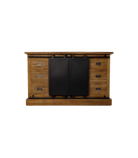 Komoda BLACKBURN 140 cm drewno teak świetnie zaprezentuje się w salonie, pokoju czy przedpokoju w stylu industrialnym.
