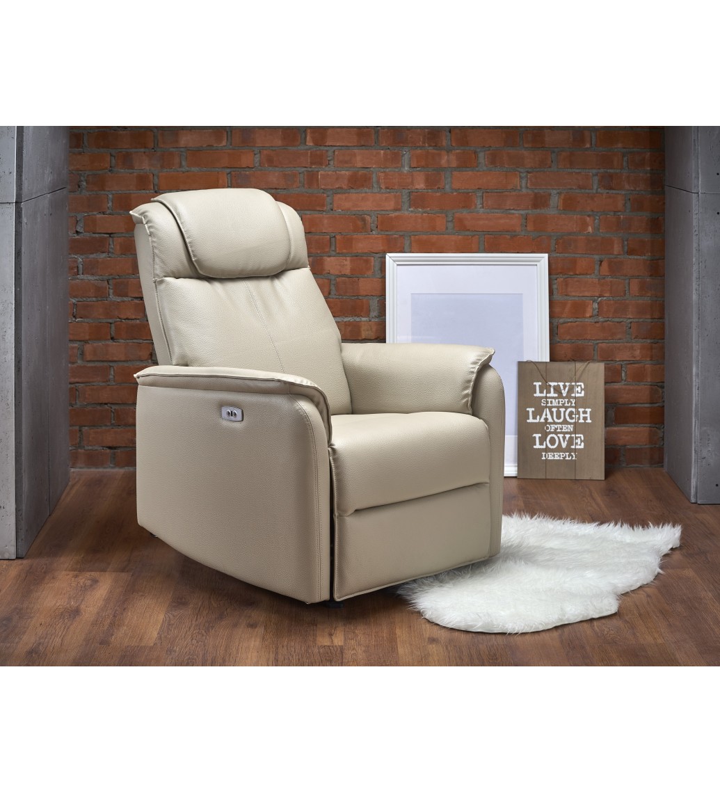 Fotel rozkładany PARADISE z funkcją kołyski kremowy do salonu urządzonego w stylu nowoczesnym.