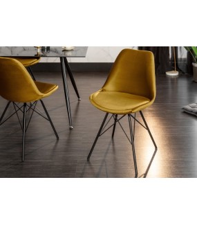 Krzesło RUFO musztardowe do salonu urządzonego w stylu nowoczesnym oraz klasycznym