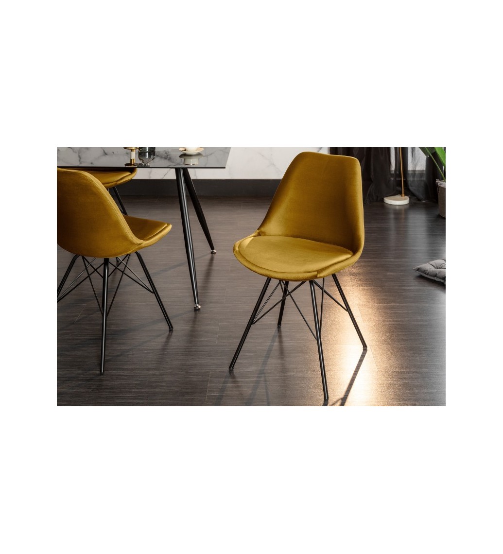 Krzesło RUFO musztardowe do salonu urządzonego w stylu nowoczesnym oraz klasycznym