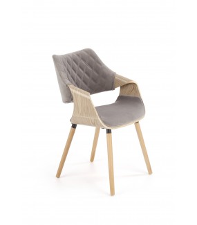 Krzesło VIGO popielate w optyce jasny dąb idealnie sprawdzi się w salonie w stylu nowoczesnym.