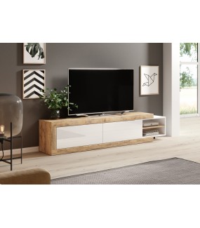 Stolik pod TV SINTRA 200 cm - 241 cm biały z dodatkiem koloru Dąb Samdal