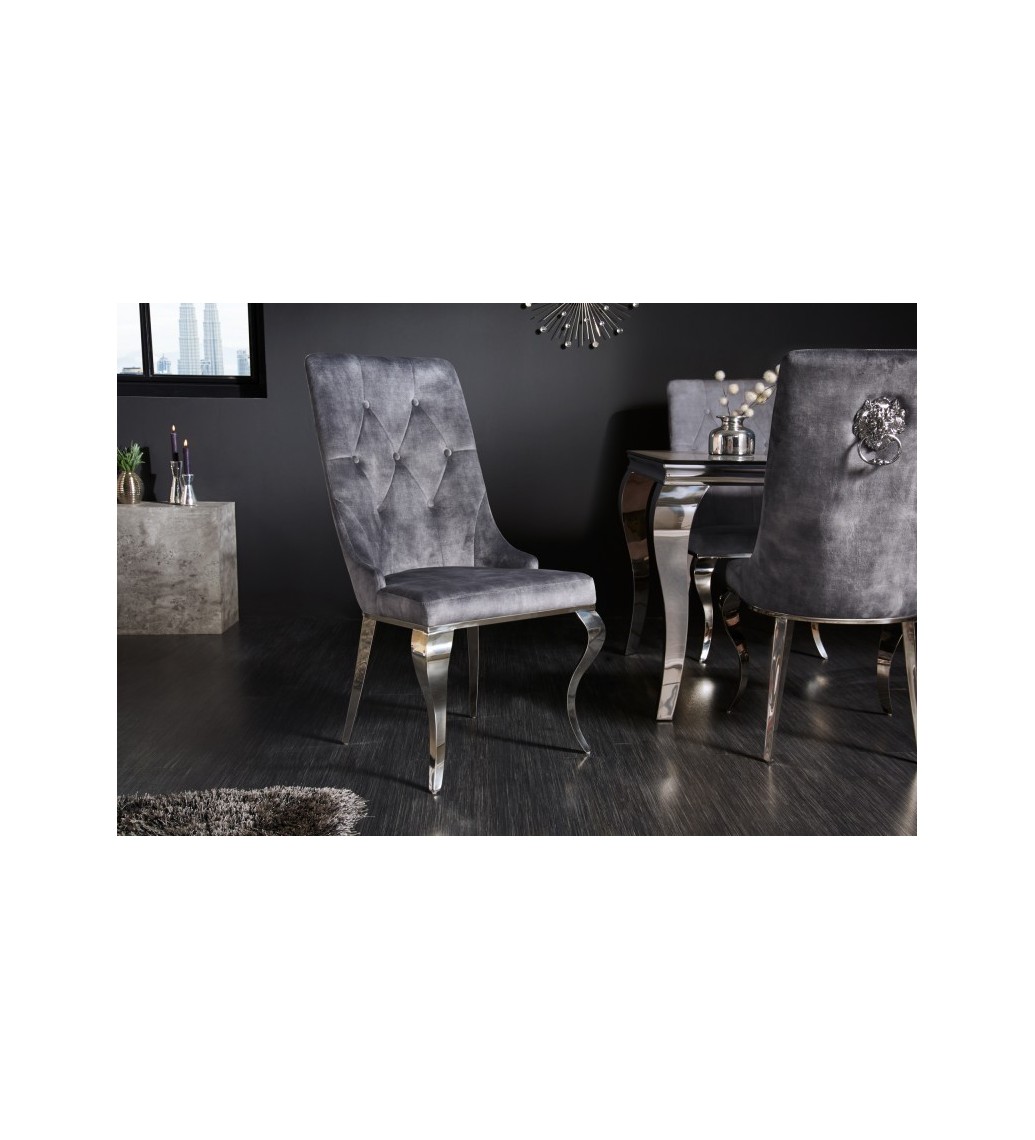 Przepiękne Krzesło Vienna szare z kołatką do salonu w stylu Glamour