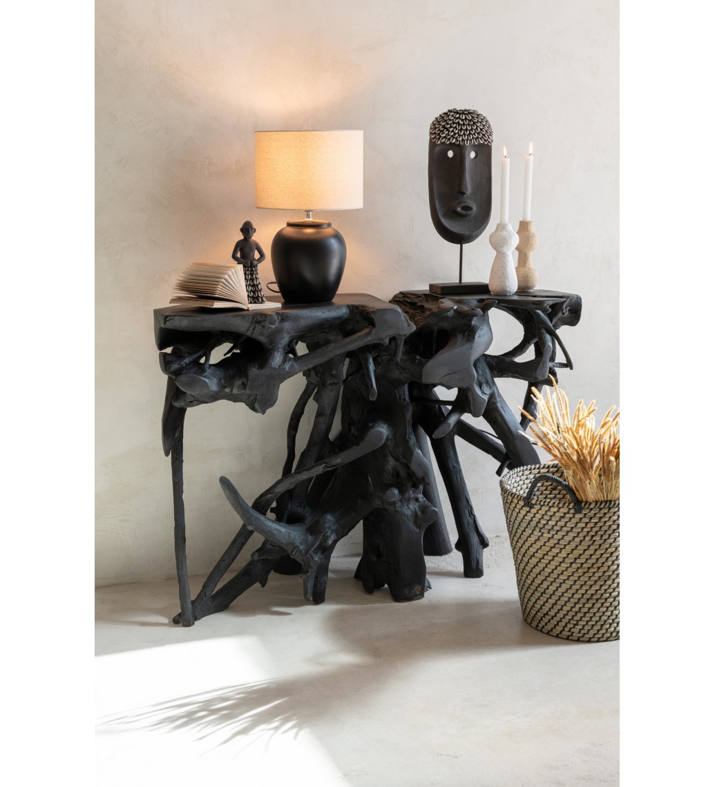 Konsola ROOTS 120 cm drewno teak czarna do salonu, sypialni oraz przedpokoju w stylu industrialnym, przesyłowym oraz loftowym.