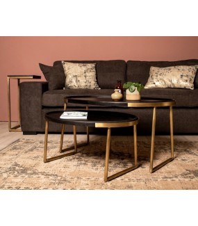 Stolik kawowy PAULSON set 2 drewno mango do salonu urządzonego w stylu industrialnym, przemysłowym oraz loftowym.