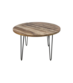 Piękny okrągły stół z drewna mango świetnie wpisze się do industrialnego salonu.
