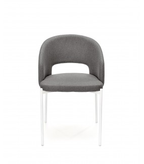 Krzesło KIWU w kolorze szarym na metalowych białych nogach.