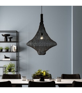Piękna lampa wisząca Coocon do salonu w stylu boho oraz eko.