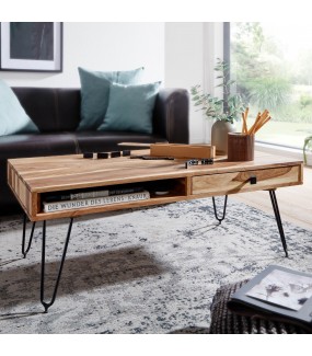 Stolik kawowy BAGLI 110 cm drewno akacja do salonu w stylu industrialnym oraz przemysłowym.