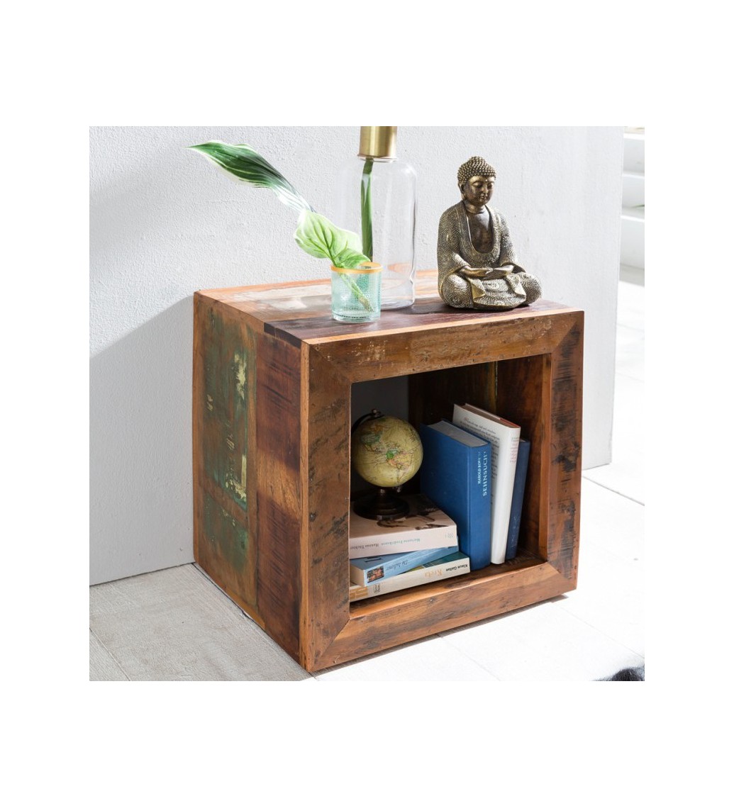 Stolik kawowy JAKRTA 45 cm drewno mango do salonu w stylu industrialnym.