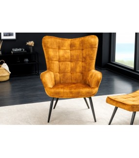 Designerski fotel RAMIRO scandinavia musztardowy do salonu czy pokoju