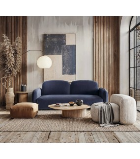 Sofa RAVELLO 219 cm z funkcją spania z zaokrąglonymi poduchami w stylu boho do salonu.