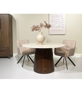 Boho Stół Brix Bottecino 130 cm Marmur Drewno mango w kolorze białym w stylu japandi