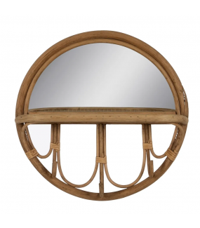 Dekoracyjne lustro rattanowe z naturalnym wykończeniem – 42 × 12,5 × 42 cm