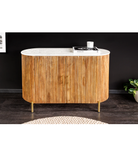 Stylowa komoda z marmuru i drewna mango – złote detale, nowoczesny design