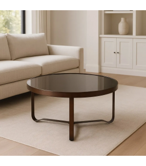 Nowoczesny stolik kawowy ze szkłem i metalową ramą PESY