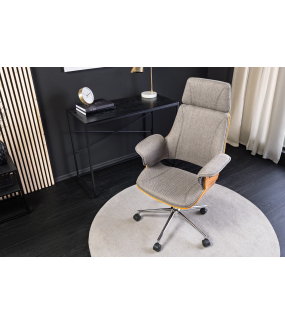 Fotel biurowy MANHATTAN szary z detalami w kolorze orzecha