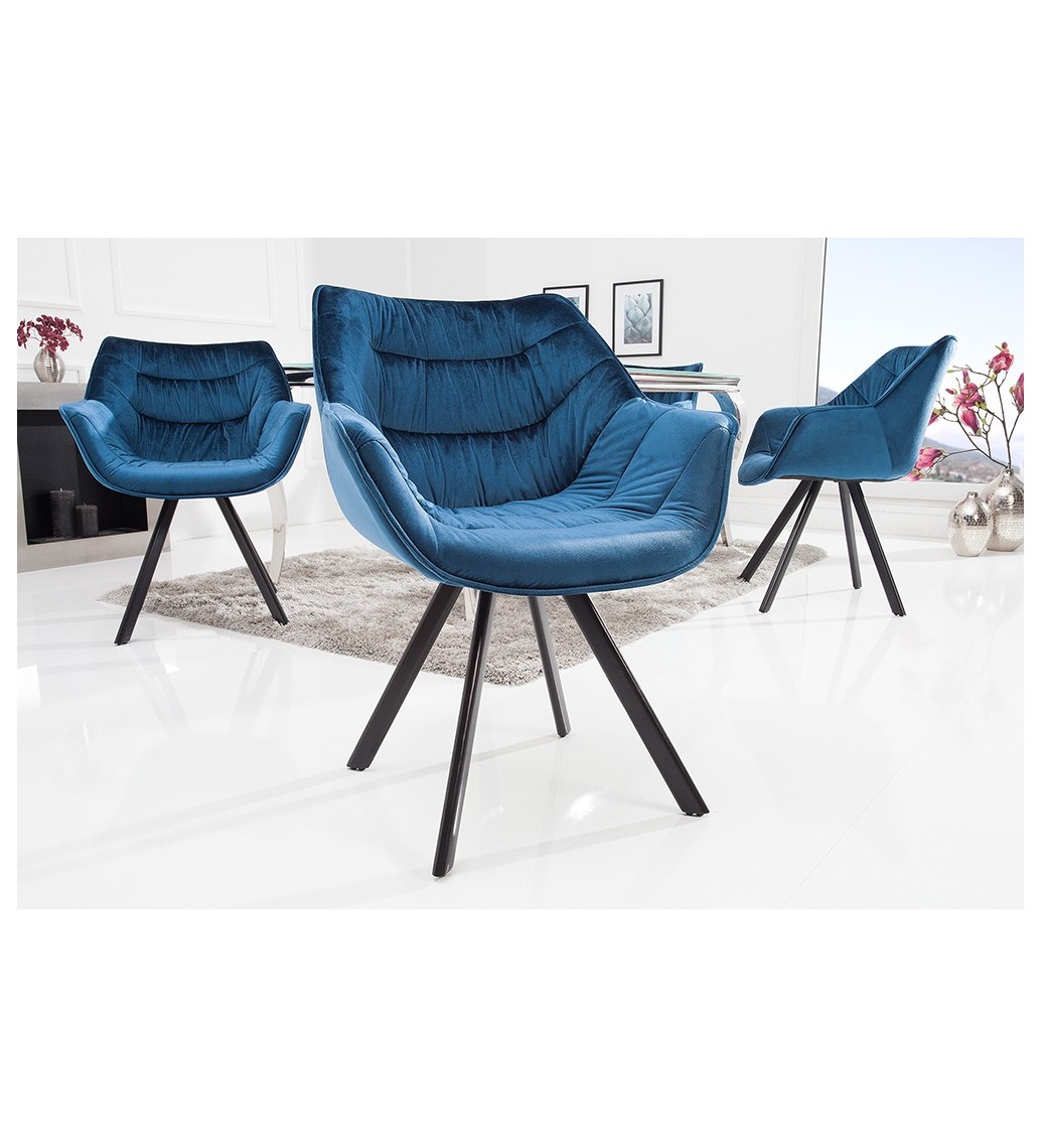 Krzesło designerskie The Dutch Comfort aksamitny niebieski do salonu