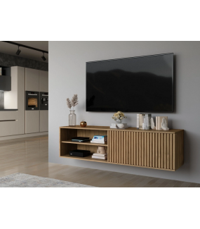 Szafka RTV Entsian 150 × 40 cm – nowoczesna szafka pod telewizor w dekorze dąb artisan z lamelowymi frontami